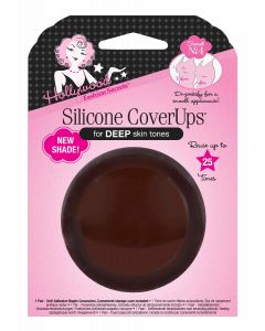 Frontage of silicone coverup for nipples in a sealed wall-hook ready box with label text isolated in white color background
