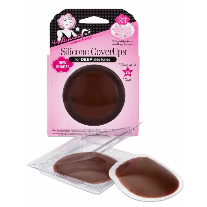 Nipple CoverUps for Deep Skin Tones wall-hook ready retail pack with its silicone and inner plastic lay on the ground