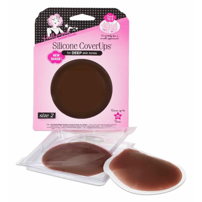 Nipple CoverUps for Deep Skin Tones in size 2 variant retail pack with its silicone and inner plastic lay on the ground