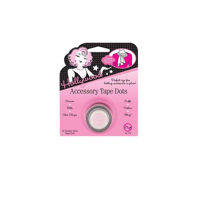 Fabric accessory tape dots in a wall-hook ready packaging with printed label text isolated in white color background