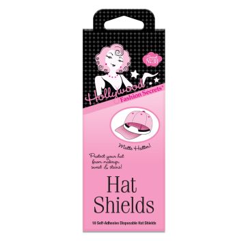 Front view of a wall-hook ready pack of Hollywood Fashion secrets Hat Shields