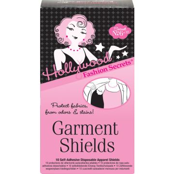 Front view of Hollywood Fashion Secrets No. 6 Garments shield pack with printed label text