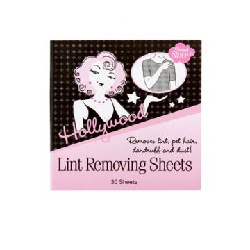 Front view of Hollywood Fashion Secrets lint removing sheets pack with printed text